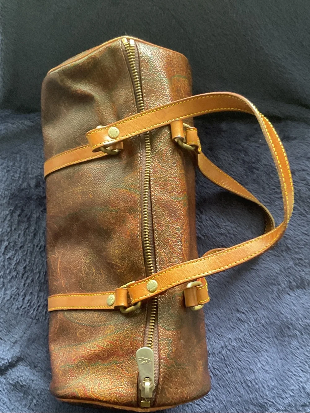 Etro Brown Leather Duffel Bag with Tan Straps